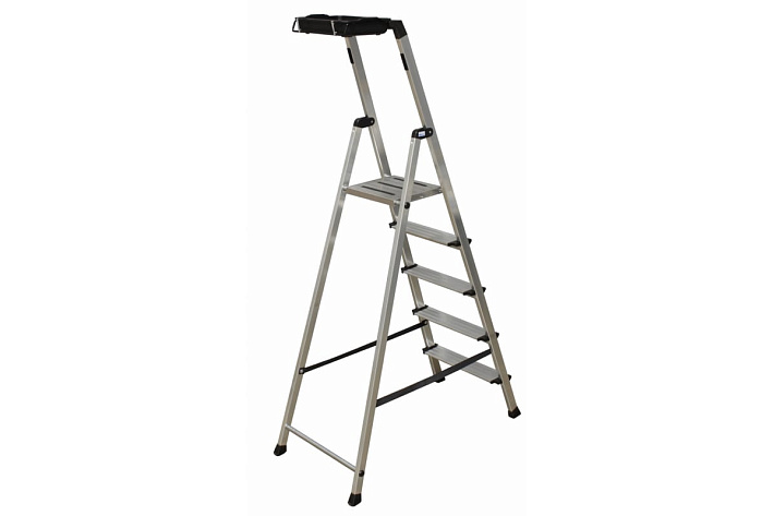 Стремянка  5 ступеней (1,05м) алюминиевая, больш. лоток, крюк, ступени 100мм MONTO Secury (гарантия 5 лет)