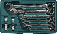 Набор ключей комбинированных с трещоточным механизмом  8-19мм (10шт) Jonnesway с адаптерами, в кейсе