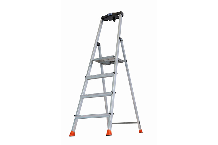 Стремянка  4 ступени (0,85м) алюминиевая, лоток, крюк, ступени 80мм MONTO Safety  (гарантия 5 лет)