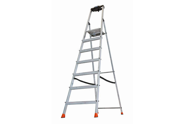 Стремянка  7 ступеней (1,50м) алюминиевая, лоток, крюк, ступени 80мм MONTO Safety (гарантия 5 лет)