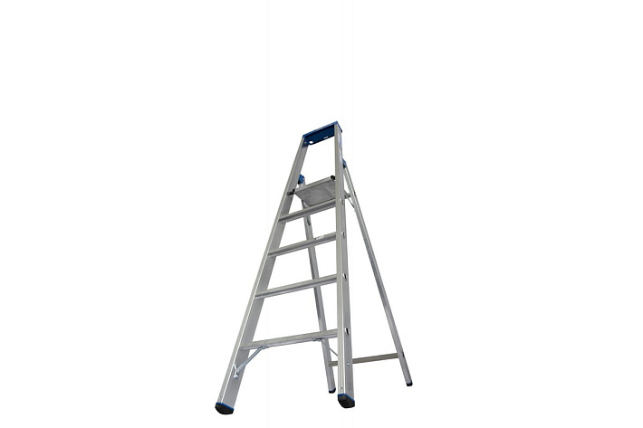 Стремянка  5 ступеней (1,20м) алюминиевая, лоток, крюк STABILO (гарантия 10 лет)