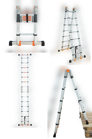 Лестница телескопическая шарнирная 2 х 7 ступеней (4,40*0,91м) 