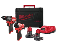 Набор инструментов Milwaukee M12 FPP2A2-402X (шуруповерт, винтоверт, 2акб, зу, кейс)