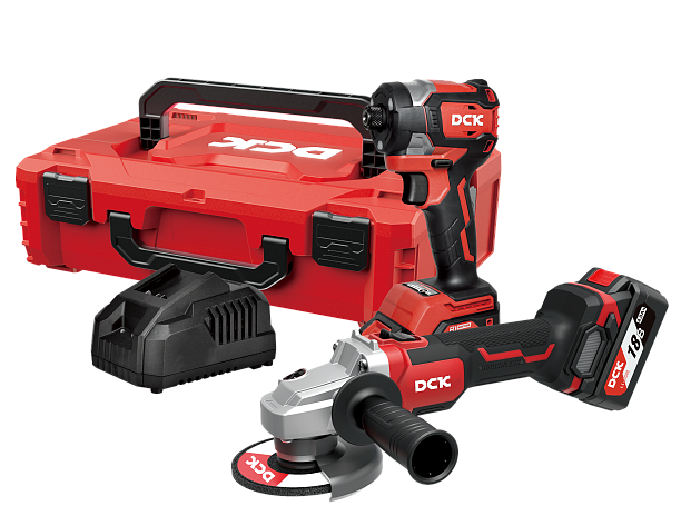 Набор инструментов 2в1 DCK KDKIT32(TYPE EK) (УШМ KDSM03-125, шуруповерт KDPL208, 18В, 2х4,0Ач, ЗУ, кейс) 