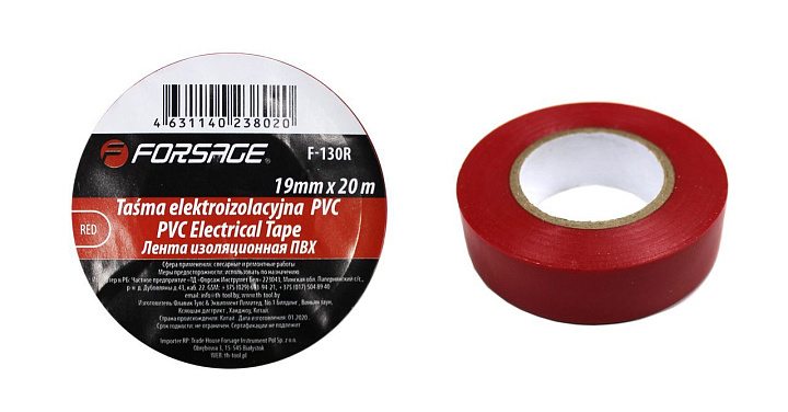 Изолента ПВХ красная 19мм х 20м FORSAG 
