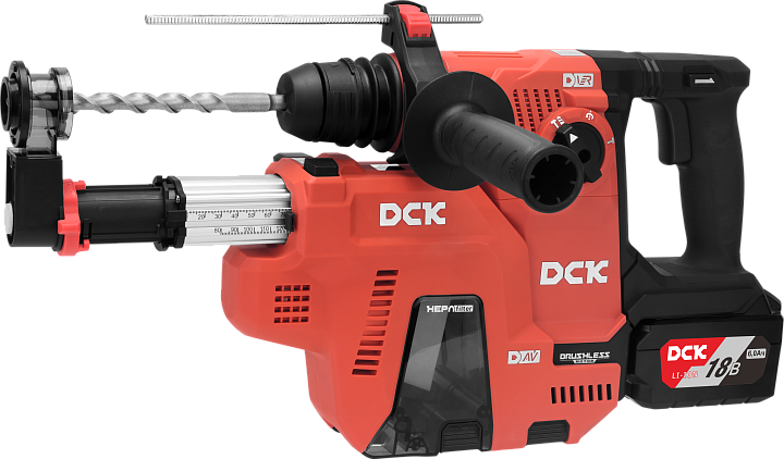 Перфоратор аккумуляторный DCK KRH20V-26(TYPE H2K KIT) (SDS+, 18В, 2,8Дж, 2х6,0Ач, ЗУ, с пылесосом)