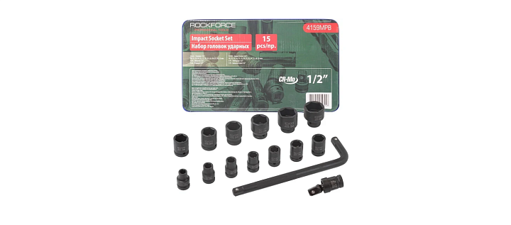 Набор головок 1/2" 15 пр. (10-32мм) Rock Force ударные