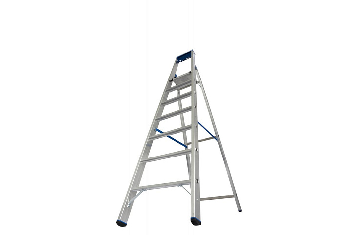 Стремянка  7 ступеней (1,65м) алюминиевая, лоток, крюк STABILO (гарантия 10 лет)