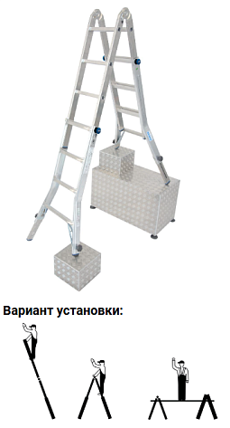 Лестница шарнирная 4 х 4 ступени (5,00м*1,35м) с выдвижными боковинами STABILO (гарантия 10 лет)