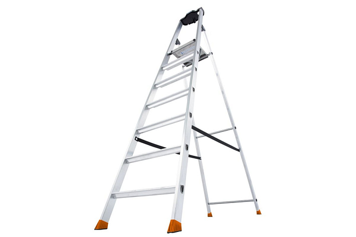 Стремянка  7 ступеней (1,50м) алюминиевая, лоток, крюк, ступени 80мм MONTO Solido (гарантия 5 лет)