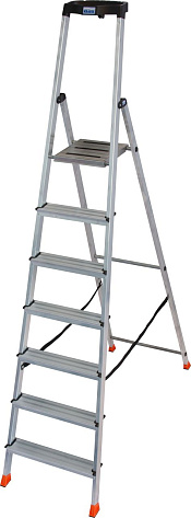 Стремянка  7 ступеней (1,50м) алюминиевая, лоток, крюк, ступени 80мм MONTO Safety (гарантия 5 лет)