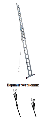 Лестница выдвижная 2 х14 ступеней (6,20м*3,10м) с тросом CORDA (гарантия 2 года)