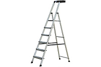 Стремянка  6 ступеней (1,25м) алюминиевая, больш. лоток, крюк, ступени 100мм MONTO Secury (гарантия 5 лет)