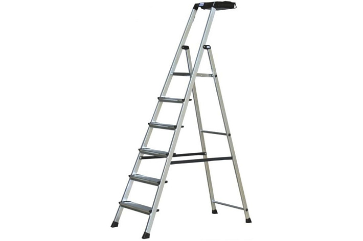 Стремянка  6 ступеней (1,25м) алюминиевая, больш. лоток, крюк, ступени 100мм MONTO Secury (гарантия 5 лет)