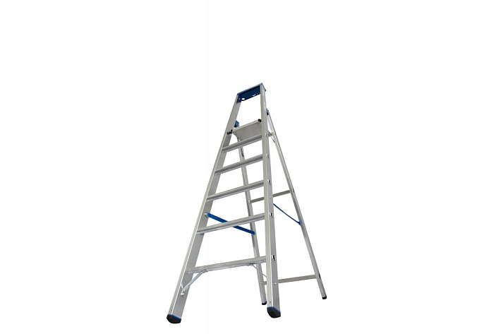 Стремянка  6 ступеней (1,40м) алюминиевая, лоток, крюк STABILO (гарантия 10 лет)