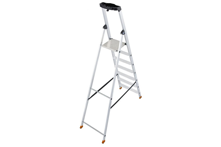 Стремянка  7 ступеней (1,50м) алюминиевая, лоток, крюк, ступени 80мм MONTO Solido (гарантия 5 лет)