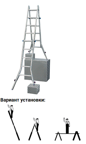 Лестница шарнирная 4 х 5 ступеней (6,05м*1,60м) с выдвижными боковинами STABILO (гарантия 10 лет)