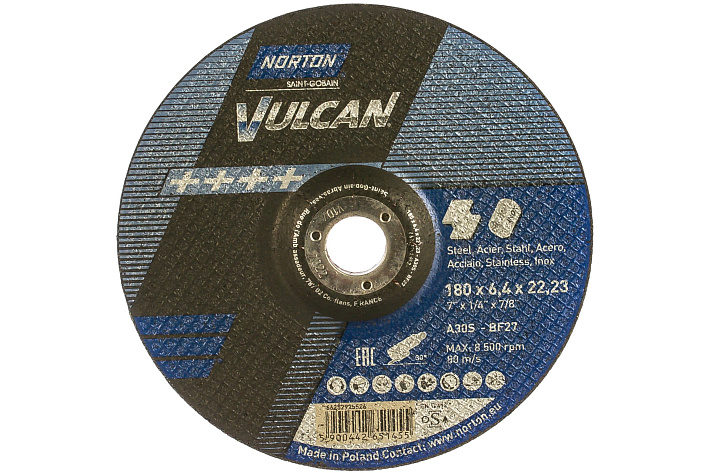 Круг зачистной 180х6,4х22 NORTON Vulcan вогнутый (A 30 S BF)