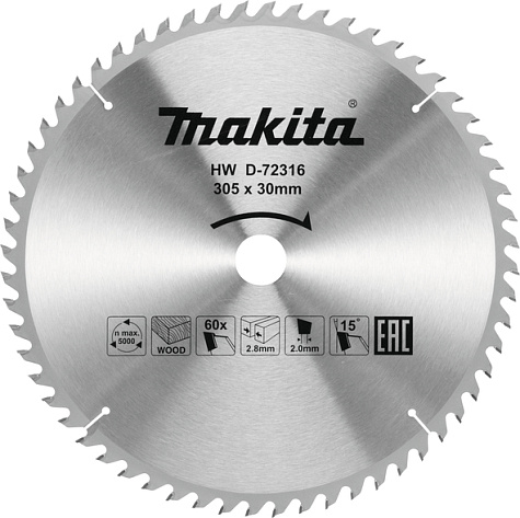 Диск по дереву 305х60х30 Makita STANDARD 15°