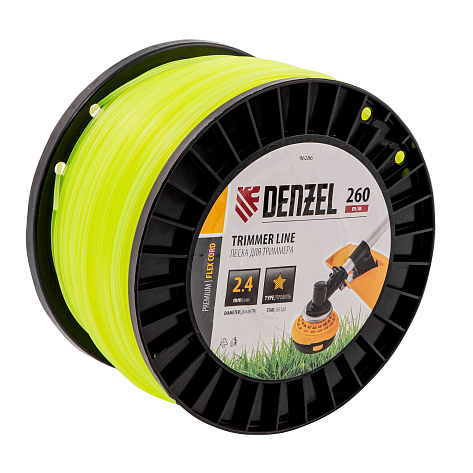 Леска 2,4мм х260м, звезда Denzel FLEX CORD на DIN катушке