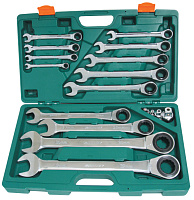 Набор ключей комбинированных с трещоточным механизмом  8-32мм (17шт) Jonnesway с адаптерами в кейсе
