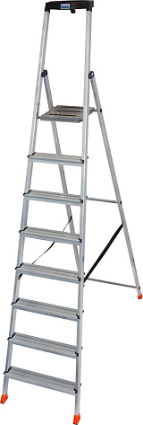 Стремянка  8 ступеней (1,70м) алюминиевая, лоток, крюк, ступени 80мм MONTO Safety (гарантия 5 лет)