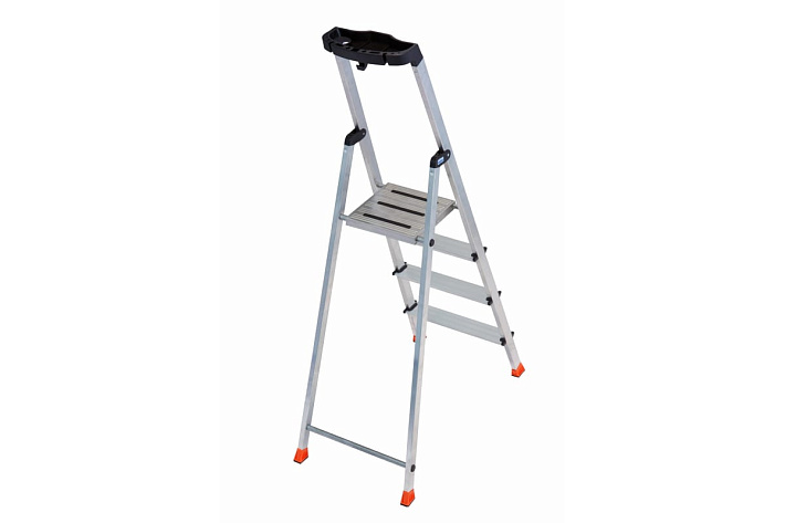 Стремянка  4 ступени (0,85м) алюминиевая, лоток, крюк, ступени 80мм MONTO Safety  (гарантия 5 лет)