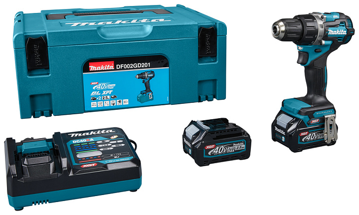 Дрель аккумуляторная Makita DF002GD201 (65Нм, 40В, 2х2,5Ач, ЗУ)