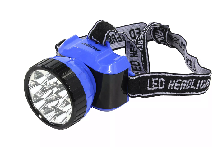 Фонарь налобный аккумуляторный (12LED, синий, 2реж, пласт) SMARTBUY SBF-26-B