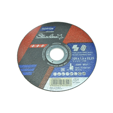 Круг отрезной 125х2,5х22 NORTON Starline (A 46 R BF) мет.+нерж