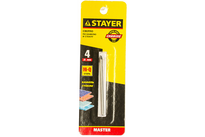 Сверло  4х65мм по кафелю, керамике, стеклу, 2 режущих лезвия, ц/х Stayer MASTER