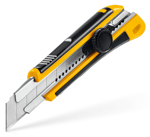 Нож 25мм STAYER HERCULES-25 обрезиненный винтовым фиксатором HERCULES-25