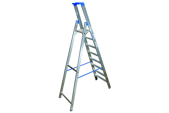 Стремянка  8 ступеней (1,90м) алюминиевая, лоток, крюк STABILO (гарантия 10 лет)