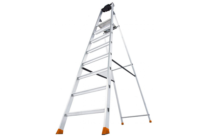 Стремянка  8 ступеней (1,70м) алюминиевая, лоток, крюк, ступени 80мм MONTO Solido (гарантия 5 лет)